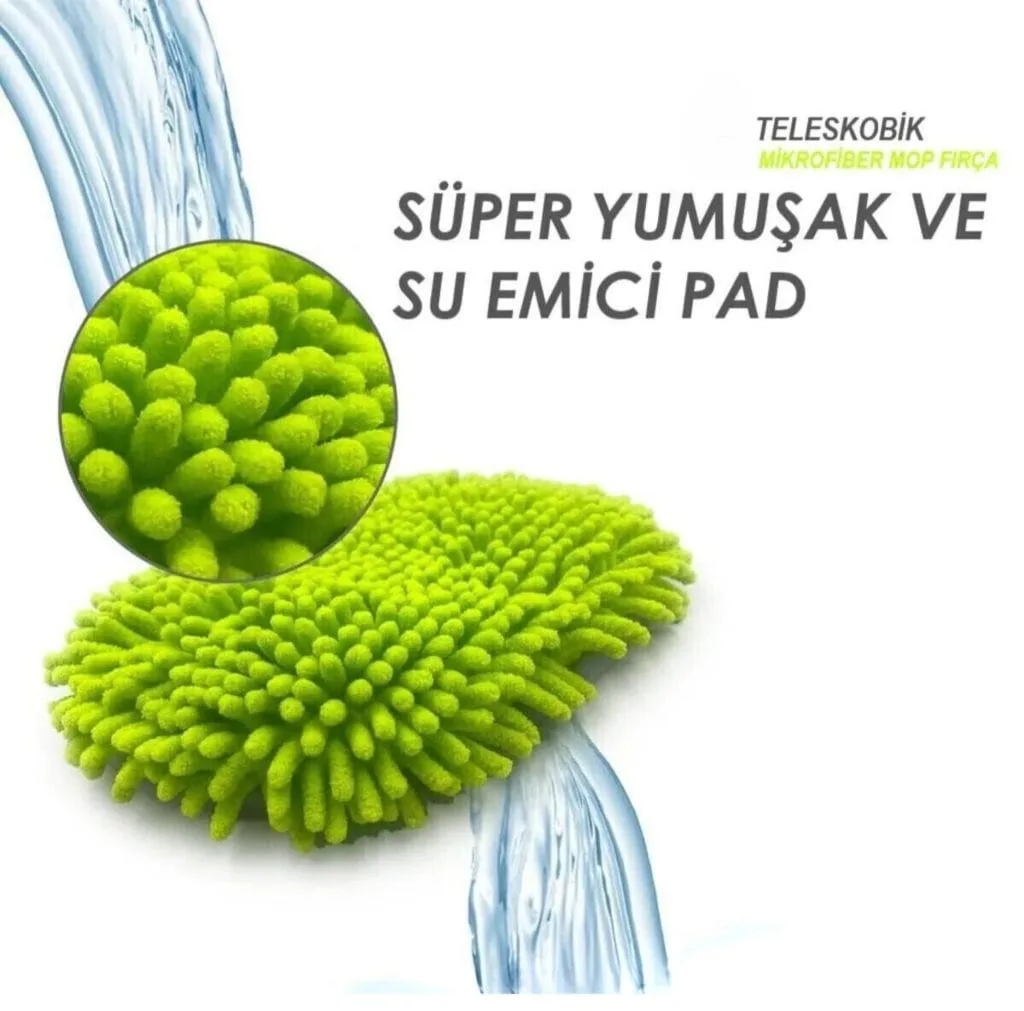 Wilma Secret Mikrofiber Araba Yıkama Paspası Temizleme Fırçası Teleskopik Uzun Saplı Araç Yıkama Mopu Yedek Moplu